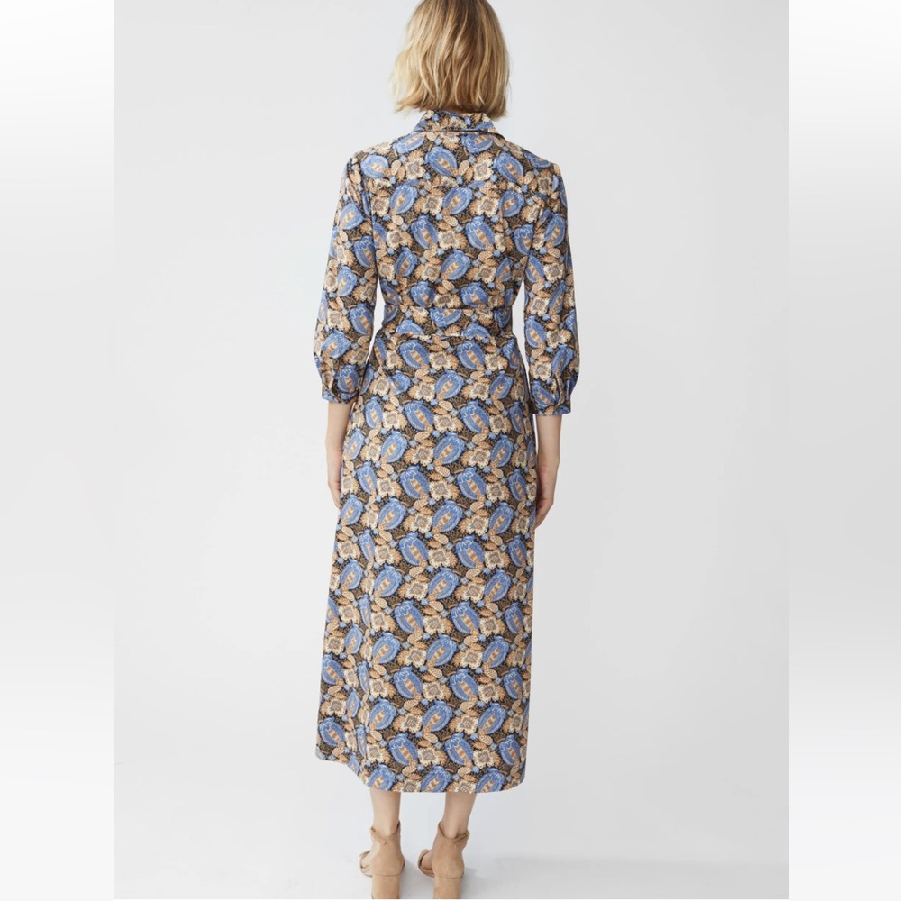 NWT! J. McLaughlin Louisa Dress in Camel/ Blue Pomegranate Grove Midi Dress XS - Picture 3 of 8